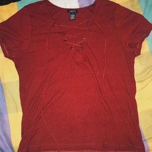 Ribbed lace up short sleeve top (slightly worn)